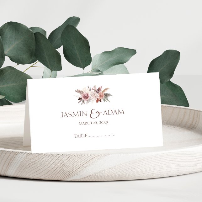 Tarjeta De Asiento Tabla de Bodas Dusty Rosa Pampas (Boho Dusty Pink Dried Flowers Pampas Grass Wedding Place Card)