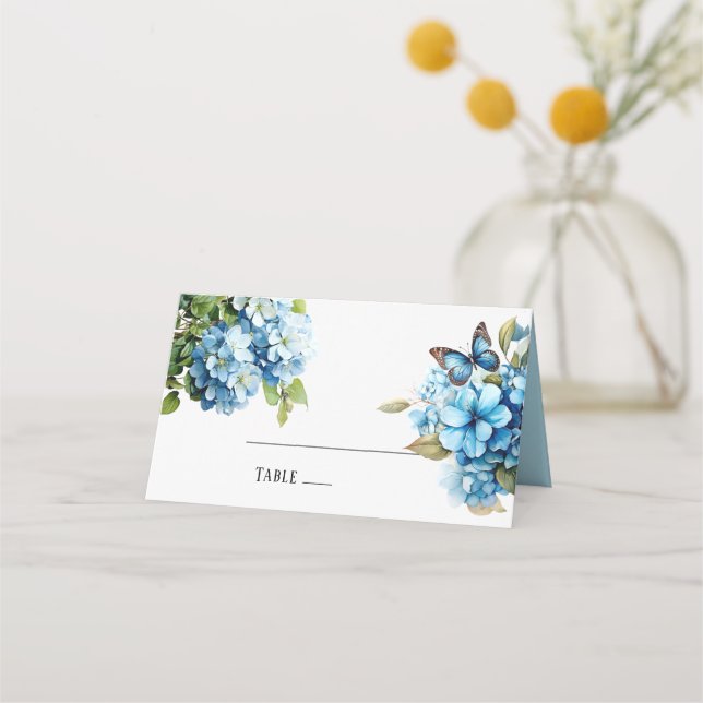 Tarjeta De Asiento Tabla de Bodas Florales de Hidrangea Azul de moda (Anverso)