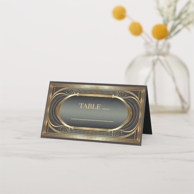 Tarjeta De Asiento Tabla de Bodas Glam Art Deco ID1033 (Anverso)