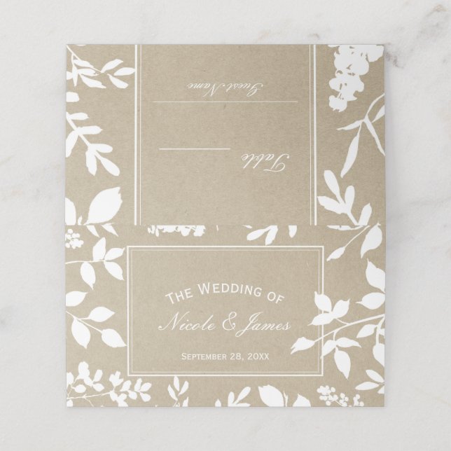 Tarjeta De Asiento Tabla de Bodas Rústicos simples con hojas botánica (Exterior desplegado)