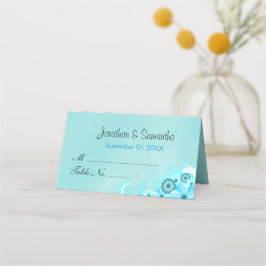 Tarjeta De Asiento Tabla plegada floral de color azul de Aqua verde a