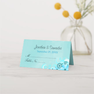 Tarjeta De Asiento Tabla plegada floral de color azul de Aqua verde a