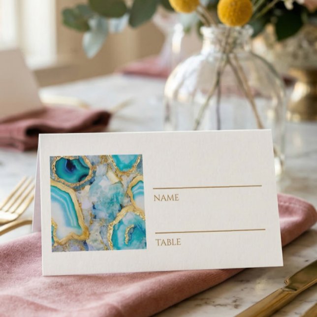 Tarjeta De Asiento Teal Marble Gold Vein Place Cards (Subido por el creador)