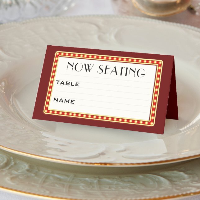 Tarjeta De Asiento Teatro de cine retro Boda de Rótulo Marquee (Retro Cinema Theater Marquee Sign Wedding Favor Place Card)