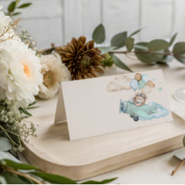 Tarjeta De Asiento Teddy Bear Airplane Baby Shower Folded Place Card