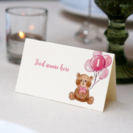 Tarjeta De Asiento Teddy Bear Balón 1er cumpleaños Tent Place Card Ca