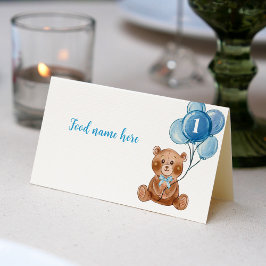 Tarjeta De Asiento Teddy Bear Balón 1er cumpleaños Tent Place Card Ca