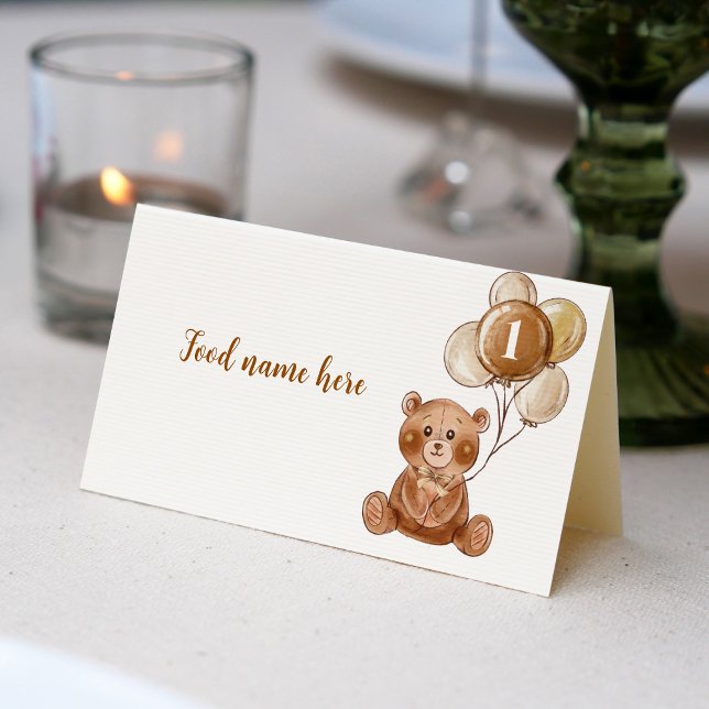 Tarjeta De Asiento Teddy Bear Balón 1er cumpleaños Tent Place Card Ca (Subido por el creador)