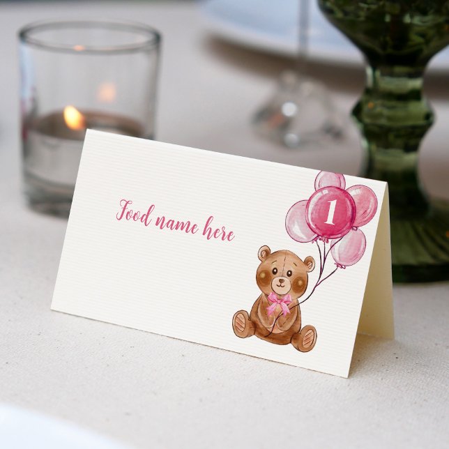 Tarjeta De Asiento Teddy Bear Balón 1er cumpleaños Tent Place Card Ca (Subido por el creador)