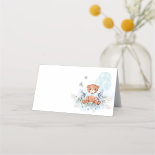 Tarjeta De Asiento Teddy Bear Blue Balloons Bearly Wait Baby Shower