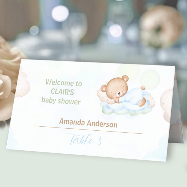Tarjeta De Asiento Teddy Bear Blue Green Boy Baby Shower Tent (Teddy Bear Blue Green Boy Baby Shower Tent Place Card)