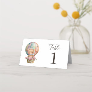 Tarjeta De Asiento Teddy Bear Blue Hot Air Balloon Fiesta Place Card