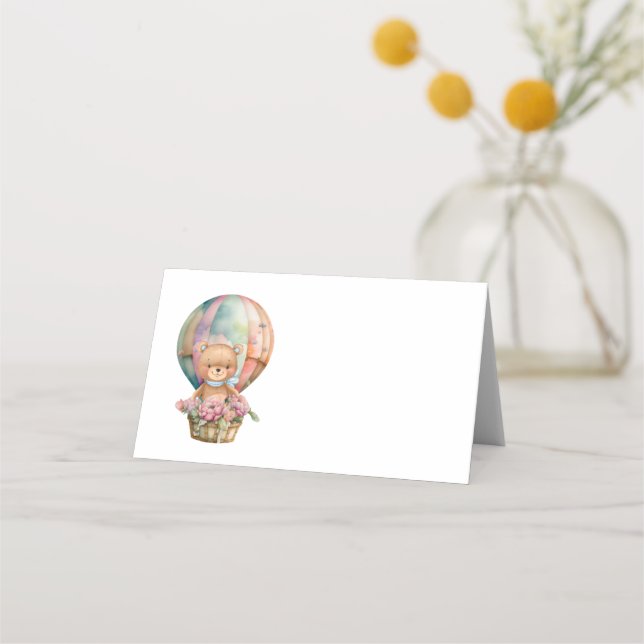 Tarjeta De Asiento Teddy Bear Blue Hot Air Balloon Fiesta Table Card (Reverso)