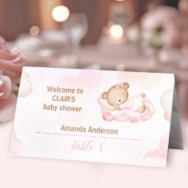 Tarjeta De Asiento Teddy Bear Chica Rosa Baby Shower Tent