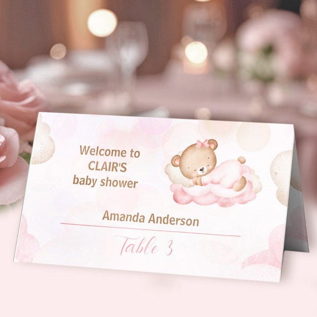 Tarjeta De Asiento Teddy Bear Chica Rosa Baby Shower Tent (Teddy Bear Pink Girl Baby Shower Tent Place Card)