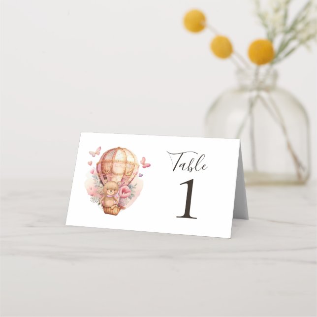 Tarjeta De Asiento Teddy Bear Pink Hot Air Balloon Fiesta Place Card (Reverso)
