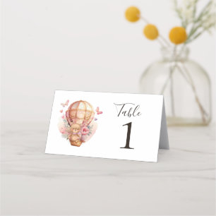 Tarjeta De Asiento Teddy Bear Pink Hot Air Balloon Fiesta Place Card