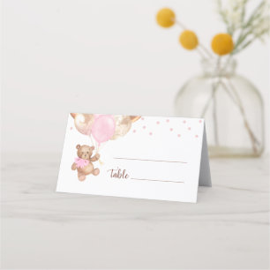 Tarjeta De Asiento Teddy Bear Rosa Globos de Oro Baby Shower