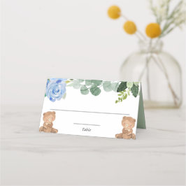 Tarjeta De Asiento Teddy tiene flores de vegetación azul gemela