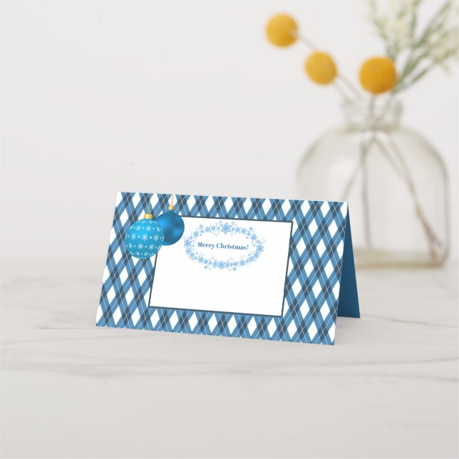 Tarjeta De Asiento Tema azul y blanco Feliz Navidad (Anverso)
