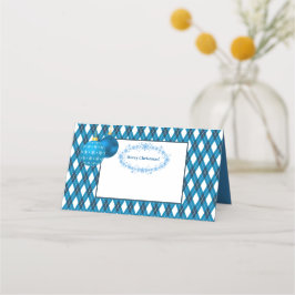 Tarjeta De Asiento Tema azul y blanco Feliz Navidad