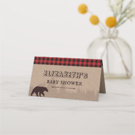 Tarjeta De Asiento Tema de Baby Shower de Rustic Buffalo Plaid Lumber