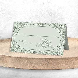 Tarjeta De Asiento Tema de libro floral verde salvia ducha de novia