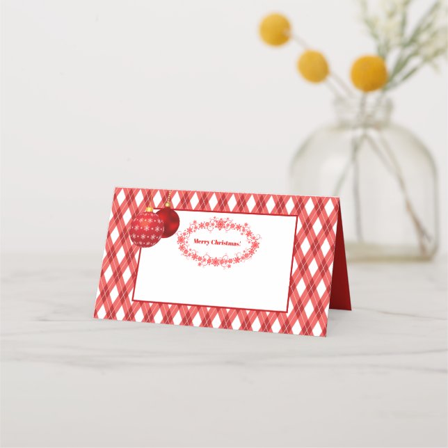 Tarjeta De Asiento Tema rojo y blanco / Feliz Navidad (Anverso)
