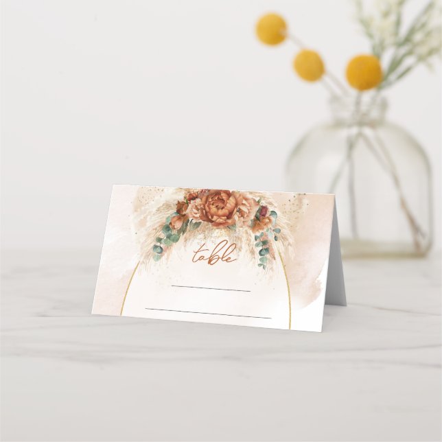 Tarjeta De Asiento Terracota de moda y flores de Borgoña (Anverso)