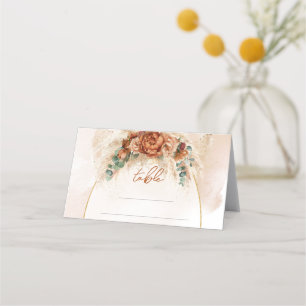 Tarjeta De Asiento Terracota de moda y flores de Borgoña