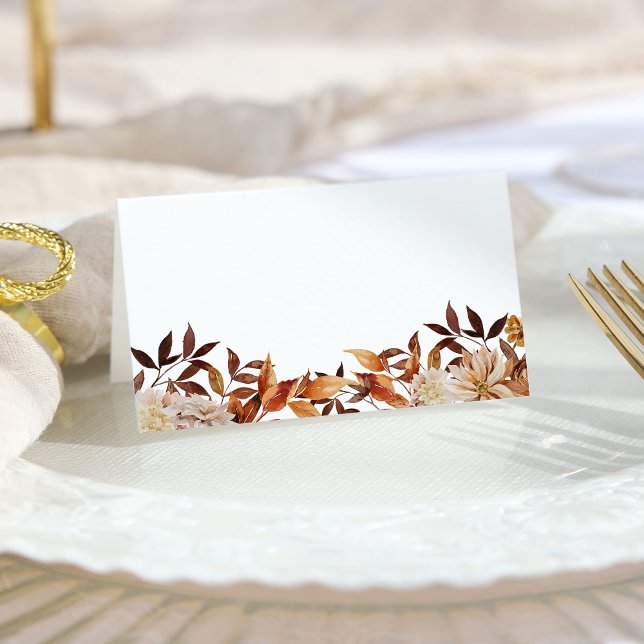 Tarjeta De Asiento Terracotta Caída Copper Hojas Acuáticas (White Terracotta Fall Copper Watercolor Leaves Place Card by Painted Paperie
)