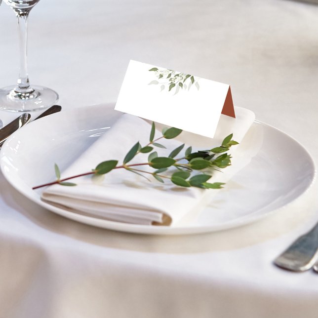 Tarjeta De Asiento Terracotta Floral Blanco Vegetación Foliage Blank (Lovely Terracotta and white table blank place card.)