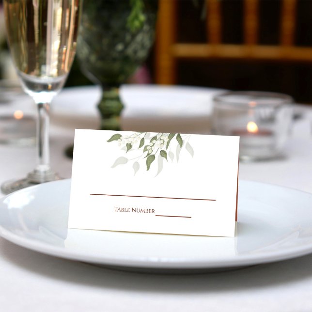 Tarjeta De Asiento Terracotta Floral Blanco Verde Foliage Elegante (Elegant Terracotta and white wedding receptions place card )