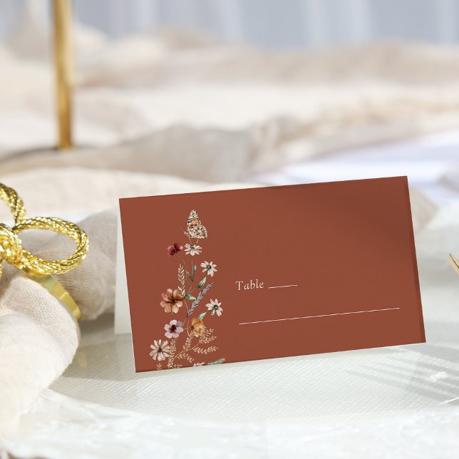 Tarjeta De Asiento Terracotta Floral Boho Boda (Terracotta Floral Boho Wedding Place Card with Butterfly by Painted Paperie
)