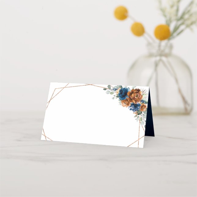 Tarjeta De Asiento Terracotta Navy Blue Greenery Boda Geométrica Pl (Anverso)