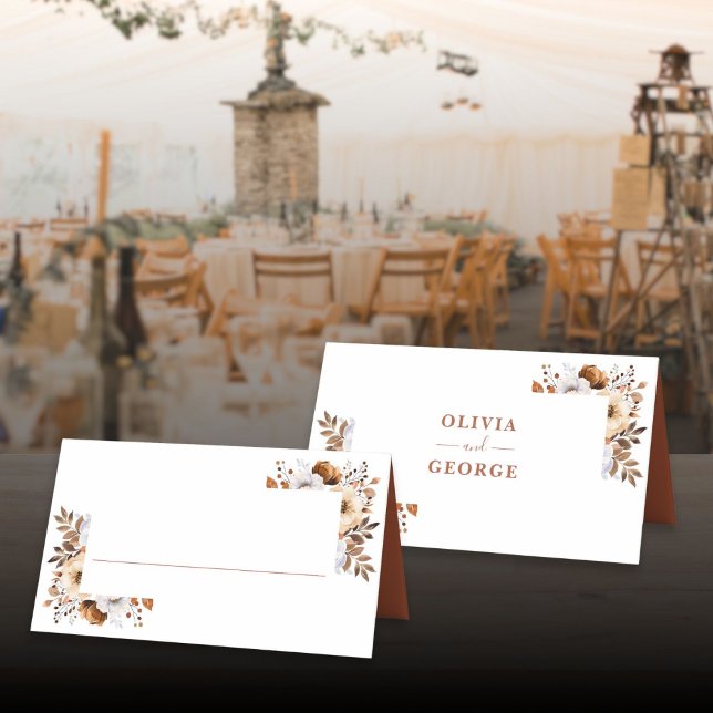Tarjeta De Asiento Terracotta otoño otoño Boda floral rústico (TerracottaAutumn Fall Rustic Floral Wedding Place Card)