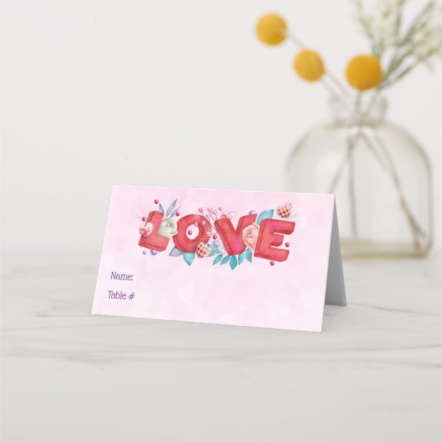 Tarjeta De Asiento Texto de amor rojo en negrita letras de bloque col (Anverso)