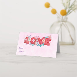 Tarjeta De Asiento Texto de amor rojo en negrita letras de bloque col