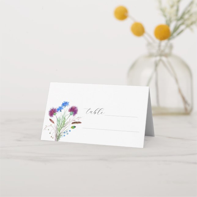 Tarjeta De Asiento Thistle Morado Acuarela Floral Rústica Boda (Anverso)