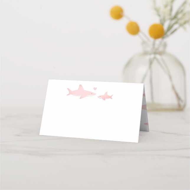 Tarjeta De Asiento Tiburones y blanco rosado del océano | BABY SHOWER (Anverso)