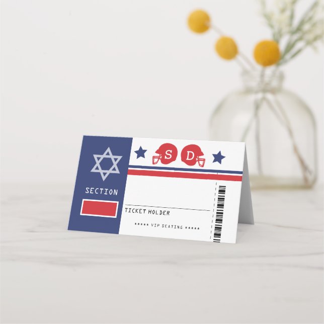 Tarjeta De Asiento Ticket de fútbol azul rojo Ticket Bat Mitzvah (Anverso)