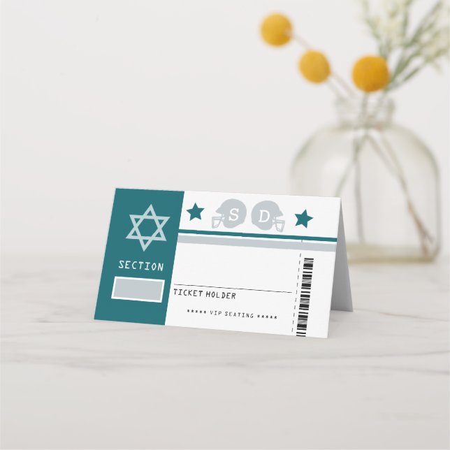 Tarjeta De Asiento Ticket Verde Gris Ticket Bat Mitzvah (Anverso)