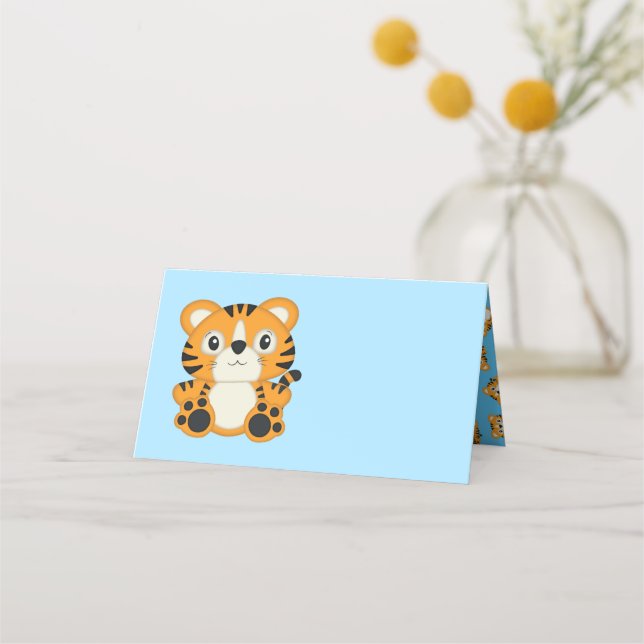 Tarjeta De Asiento Tiger Baby Shower Blue (Anverso)