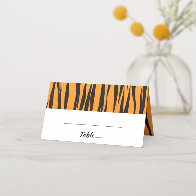 Tarjeta De Asiento Tigre bohemio Stripe Boda de oro negro (Anverso)