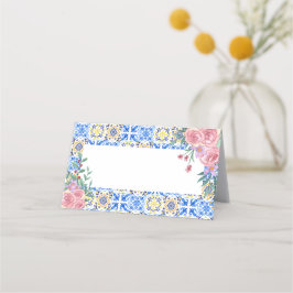 Tarjeta De Asiento Tile azul italiano Mamma Mia Blank