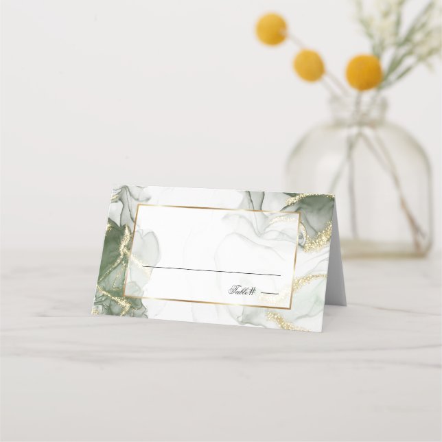 Tarjeta De Asiento Tinta verde grisáceo apagado dorado (Anverso)