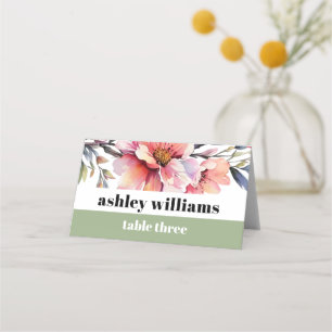 Tarjeta De Asiento Tipografía de flores de rododendro rosa melocotón 