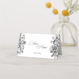 Tarjeta De Asiento Toile Floral de Damasco Negro Blanco