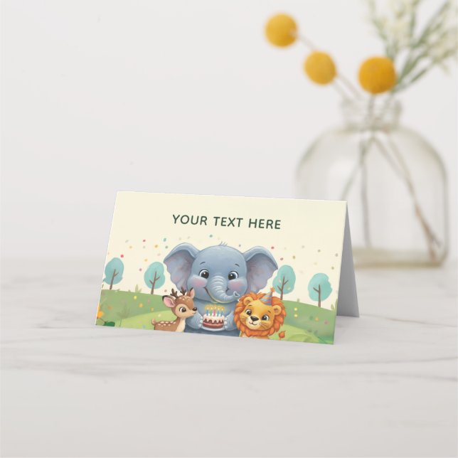 Tarjeta De Asiento Toldo de Cumpleaños Dulce Animales del Bosque (Anverso)