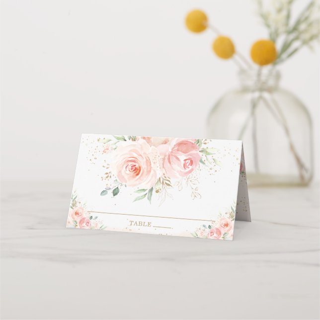 Tarjeta De Asiento Tono Rosa Floral Boda Baby Shower Cumpleaños (Anverso)